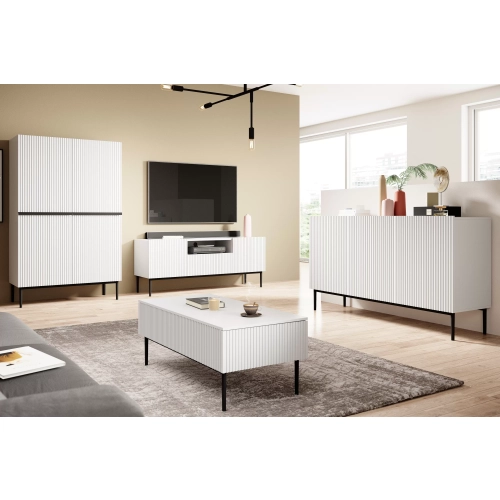 Komoda Nicole 150 cm trzydrzwiowa z ryflowanym frontem - granat / złote nóżki - Limitowana oferta